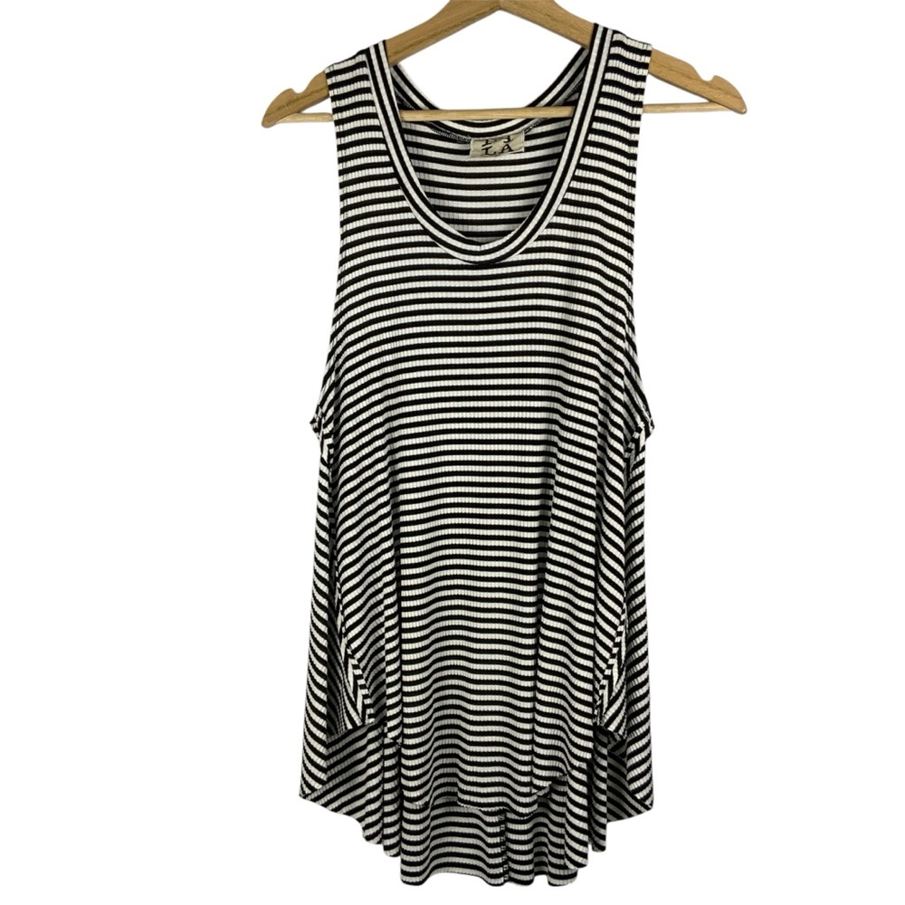PPLA Black and White Striped Sleeveless Top Women’s Size Large Flowy Feminine
